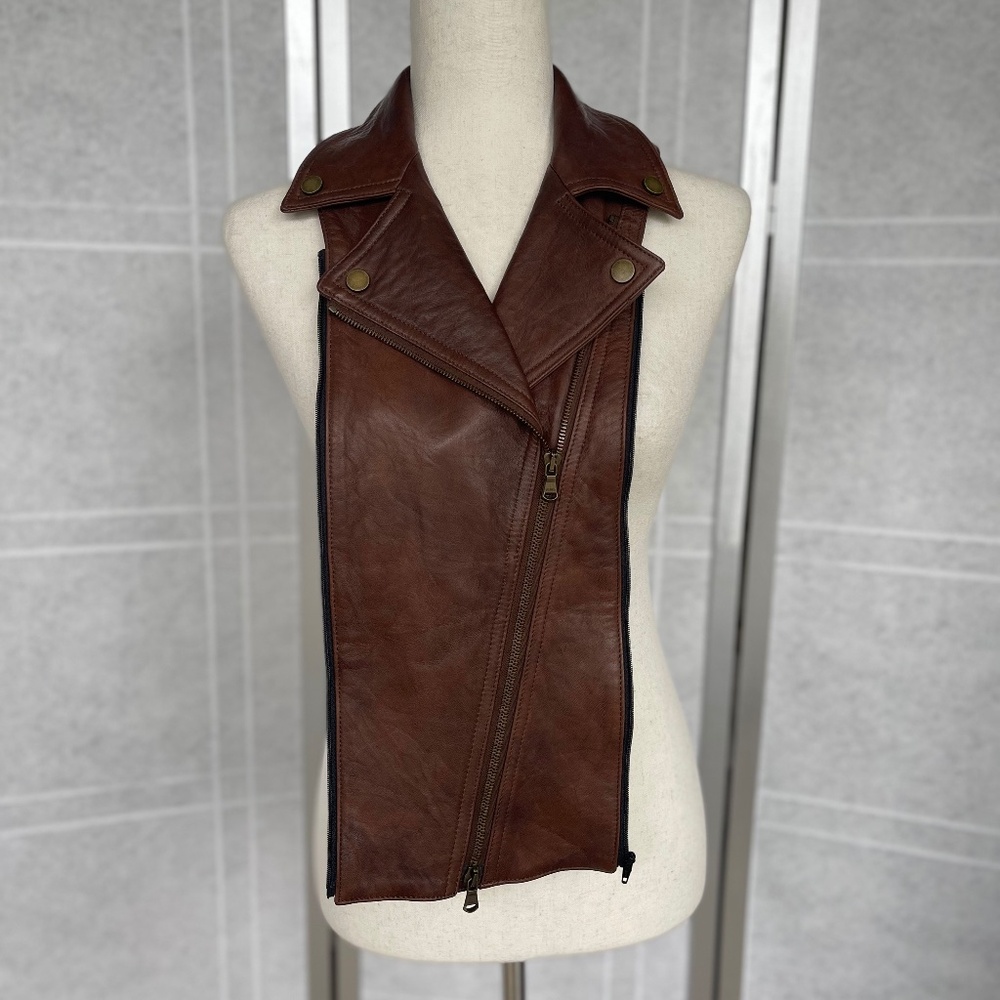 Veronica Beard Brown Leather Biker Dickey sz 00-14